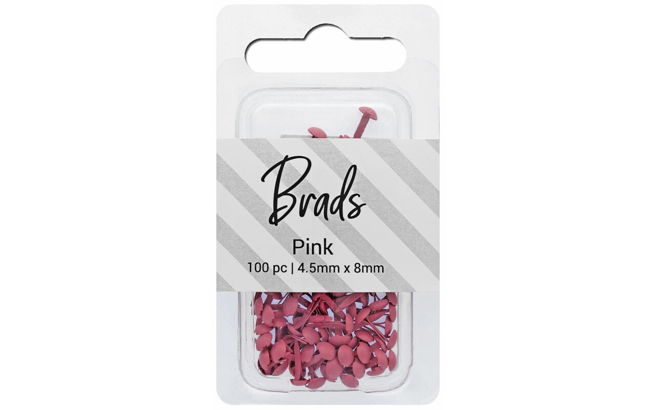 Accent Design Paper Accents Brads 4.5mm x 8mm 100pc Solid Pink, Brads for Paper Crafts, Brads Paper Fasteners, Metal Brads, Wire Brads, Small Brads, Pink Brads